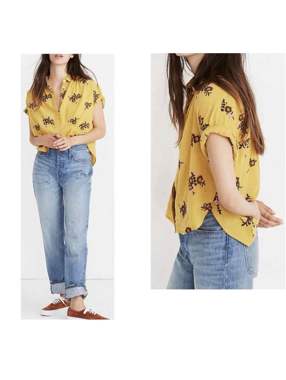 Madewell Embroidered Hilltop Shirt in Retro Bouquet Clipdot Oversized Size XXS